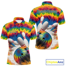 Load image into Gallery viewer, Custom Colorful Tie Dye Bowling Polo Shirts For Men, Rainbow Bowling Outfit IPHW9114