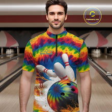 Load image into Gallery viewer, Custom Colorful Tie Dye Bowling Quarter-Zip Shirts For Men, Rainbow Bowling Outfit IPHW9114