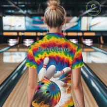 Load image into Gallery viewer, Custom Colorful Tie Dye Bowling Quarter-Zip Shirts For Women, Rainbow Bowling Outfit IPHW9114