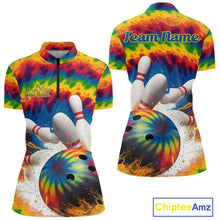 Load image into Gallery viewer, Custom Colorful Tie Dye Bowling Quarter-Zip Shirts For Women, Rainbow Bowling Outfit IPHW9114