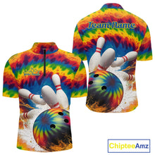 Load image into Gallery viewer, Custom Colorful Tie Dye Bowling Quarter-Zip Shirts For Men, Rainbow Bowling Outfit IPHW9114