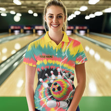Load image into Gallery viewer, Custom Colorful Tie Dye Bowling Polo Shirts For Women, Rainbow Bowling Outfit IPHW9115