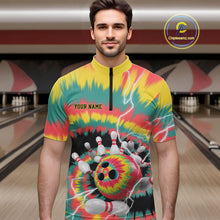 Load image into Gallery viewer, Custom Colorful Tie Dye Bowling Quarter-Zip Shirts For Men, Rainbow Bowling Outfit IPHW9115