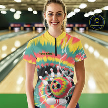 Load image into Gallery viewer, Custom Colorful Tie Dye Bowling Quarter-Zip Shirts For Women, Rainbow Bowling Outfit IPHW9115