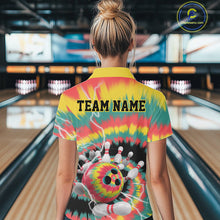Load image into Gallery viewer, Custom Colorful Tie Dye Bowling Quarter-Zip Shirts For Women, Rainbow Bowling Outfit IPHW9115