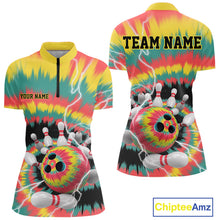 Load image into Gallery viewer, Custom Colorful Tie Dye Bowling Quarter-Zip Shirts For Women, Rainbow Bowling Outfit IPHW9115