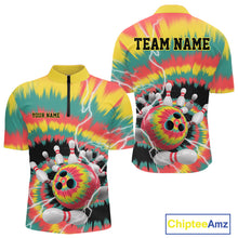 Load image into Gallery viewer, Custom Colorful Tie Dye Bowling Quarter-Zip Shirts For Men, Rainbow Bowling Outfit IPHW9115