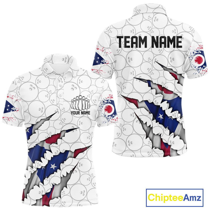 Custom Ohio Flag Bowling Team Polo Shirts For Men, Ohio Bowling League Shirt IPHW9835
