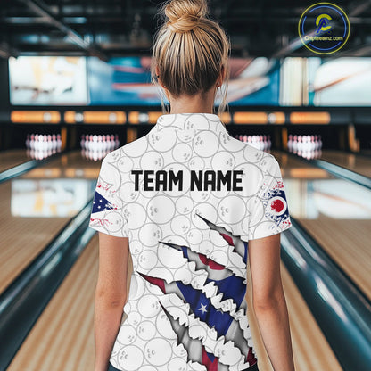 Custom Ohio Flag Bowling Team Quarter-Zip Shirts For Women, Ohio Bowling League Shirt IPHW9835