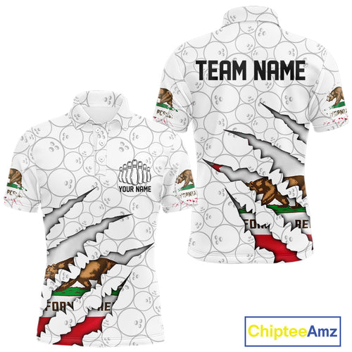 Custom California Flag Bowling Team Polo Shirts For Men, California Bowling League Shirt IPHW9836