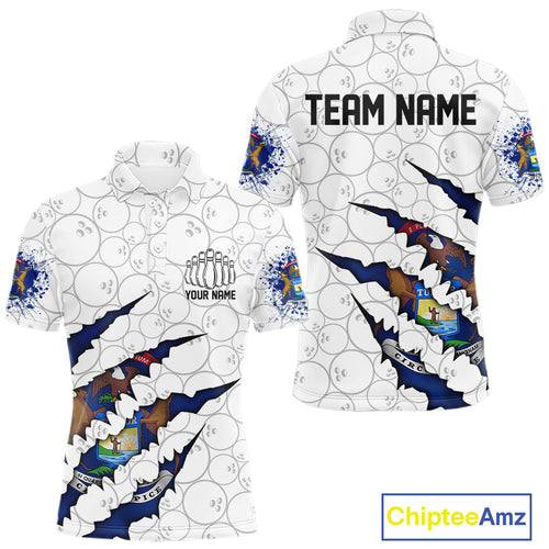Custom Michigan Flag Bowling Team Polo Shirts For Men, Michigan Bowling League Shirt IPHW9837