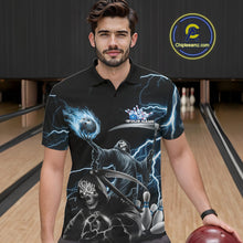 Load image into Gallery viewer, Custom Blue Lightning Grim Reaper Skull Bowling Men Polo Shirt, Halloween Outfit IPHW9848