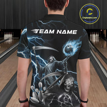 Load image into Gallery viewer, Custom Blue Lightning Grim Reaper Skull Bowling Men Polo Shirt, Halloween Outfit IPHW9848
