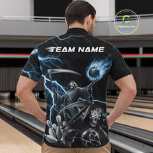 Load image into Gallery viewer, Custom Blue Lightning Grim Reaper Skull Bowling Men Quarter-Zip Shirt, Halloween Outfit IPHW9848