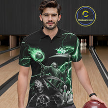 Load image into Gallery viewer, Custom Green Lightning Grim Reaper Skull Bowling Men Polo Shirt, Halloween Outfit IPHW9850