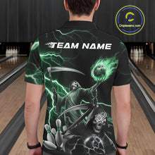 Load image into Gallery viewer, Custom Green Lightning Grim Reaper Skull Bowling Men Polo Shirt, Halloween Outfit IPHW9850