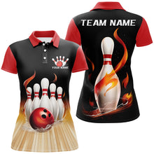 Load image into Gallery viewer, Black And Red Classic Bowling Scene On The Lane Custom Flame Bowling Team Shirts For Women IPHW7724