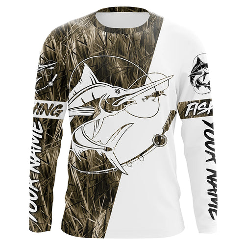 Swordfish Fishing Camo Custom Long Sleeve Fishing Shirts, Swordfish Tournament Fishing Jerseys IPHW5780