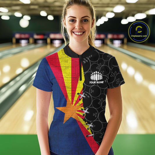 Arizona Flag Custom Bowling Team Shirts For Women, Patriotic Bowling League Shirt IPHW10718