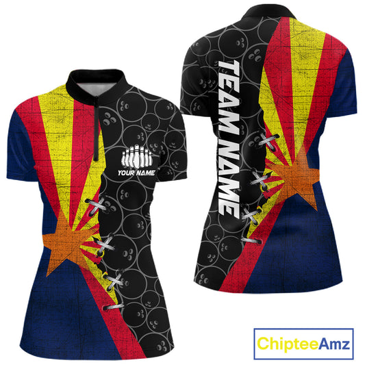 Arizona Flag Custom Bowling Team Shirts For Women, Patriotic Bowling League Shirt IPHW10718