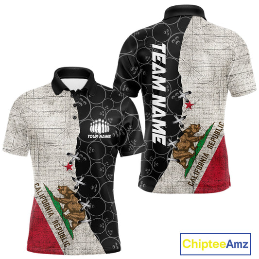 California Flag Custom Bowling Team Shirts For Men, Patriotic Bowling League Shirt IPHW10721