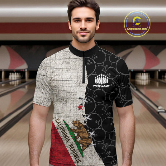 California Flag Custom Bowling Team Shirts For Men, Patriotic Bowling League Shirt IPHW10721