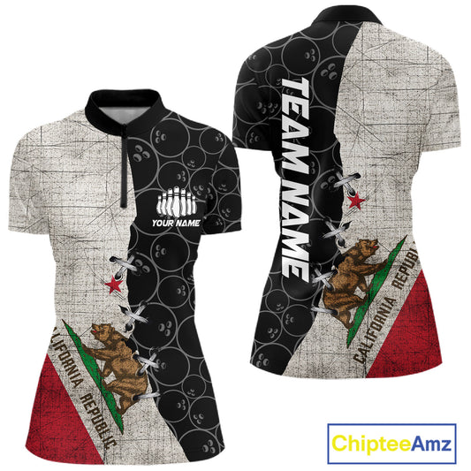 California Flag Custom Bowling Team Shirts For Women, Patriotic Bowling League Shirt IPHW10721