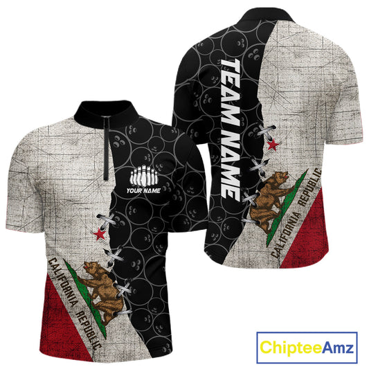 California Flag Custom Bowling Team Shirts For Men, Patriotic Bowling League Shirt IPHW10721