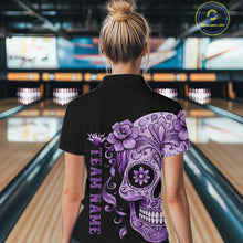 Load image into Gallery viewer, Purple Sugar Skull Tattoo Custom Women Bowling Shirt, Halloween Team Bowling Jerseys IPHW10722