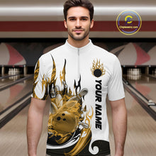 Load image into Gallery viewer, Custom Yellow Flame Bowling Team Jerseys, Bowling League Quarter-Zip Shirt For Men IPHW10728