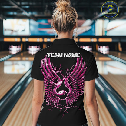 Custom Pink Lightning Bowling Ball With Wings Bowling Women Team Shirt, Bowling Jerseys IPHW10731