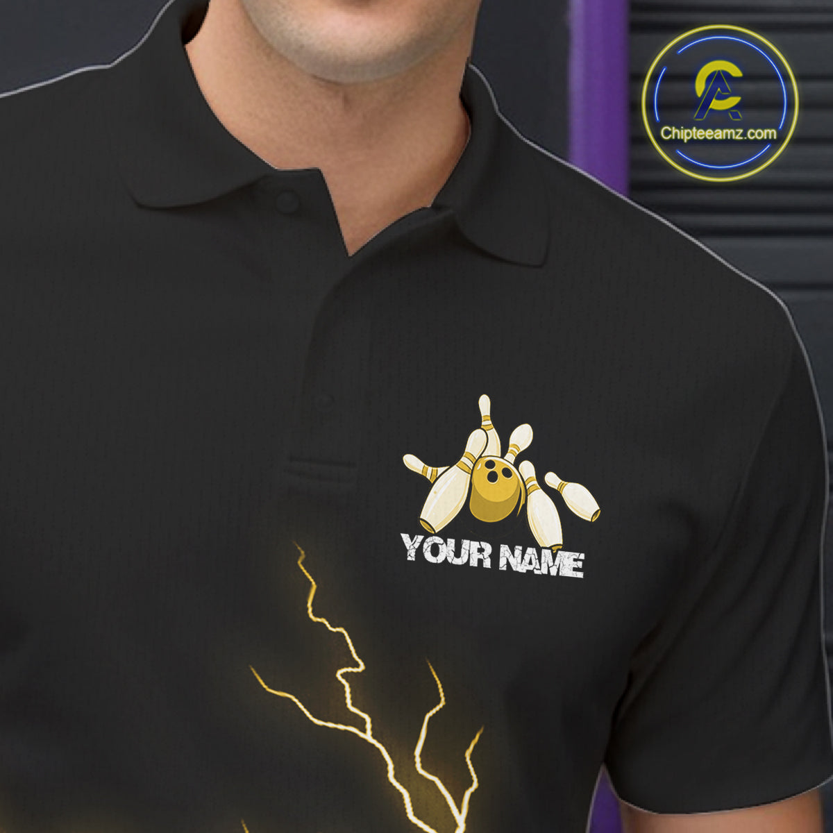 Custom Yellow Lightning Bowling Ball With Wings Bowling Men Team Shirt, Bowling Jerseys IPHW10732