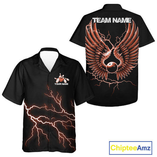Custom Orange Lightning Bowling Ball With Wings Bowling Men And Women Team Shirt, Bowling Jerseys IPHW10733
