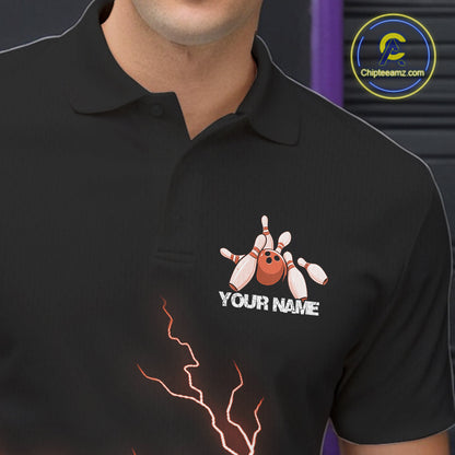 Custom Orange Lightning Bowling Ball With Wings Bowling Men Team Shirt, Bowling Jerseys IPHW10733