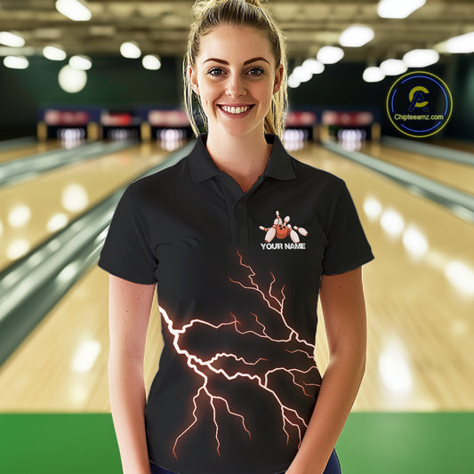 Custom Orange Lightning Bowling Ball With Wings Bowling Women Team Shirt, Bowling Jerseys IPHW10733
