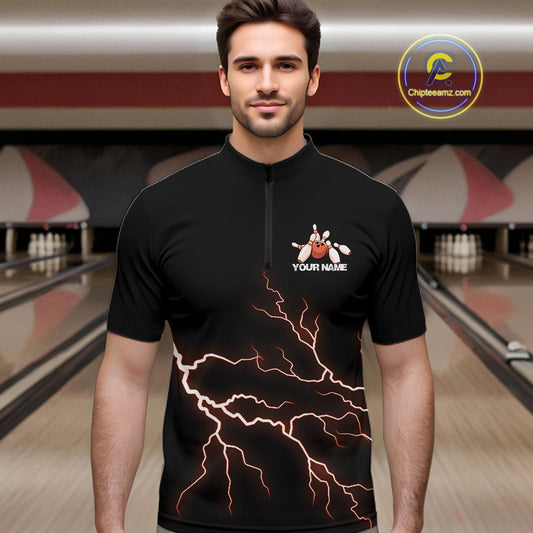 Custom Orange Lightning Bowling Ball With Wings Bowling Men Team Shirt, Bowling Jerseys IPHW10733