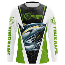 Load image into Gallery viewer, Custom Yellowfin Tuna Fishing Jerseys, Tuna Long Sleeve Performance Fishing League Shirts | Green IPHW6401