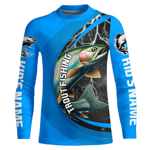 Custom Rainbow Trout Fishing Jerseys, Trout Fly Fishing Long Sleeve Tournament Shirts |Water Blue IPHW6421