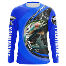 Load image into Gallery viewer, Custom Rainbow Trout Fishing Jerseys, Trout Fly Fishing Long Sleeve Tournament Shirts |Royal Blue IPHW6422