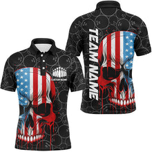 Load image into Gallery viewer, US Flag Skull Bowling Shirts For Men With Custom Name, Personalized Patriotic Bowling Jerseys IPHW5238