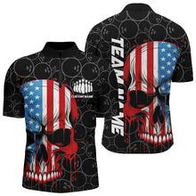 Load image into Gallery viewer, US Flag Skull Bowling Shirts For Men With Custom Name, Personalized Patriotic Bowling Jerseys IPHW5238
