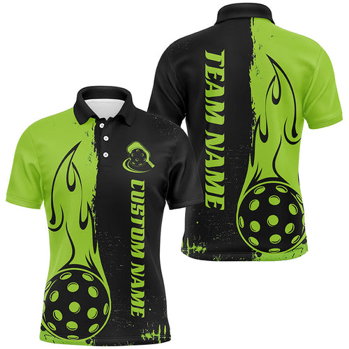 Black And Green Custom Flame Pickleball Shirts For Men, Pickleball Team Shirt Pickleball Outfit IPHW7455