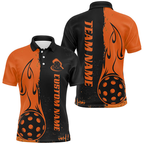 Black And Orange Custom Flame Pickleball Shirts For Men, Pickleball Team Shirt Pickleball Outfit IPHW7457
