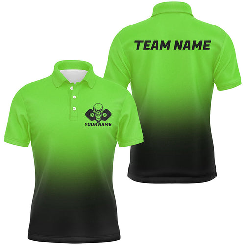 Black And Green Custom Skull Pickleball Shirts For Men, Halloween Pickleball Team Outfit IPHW7462