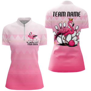 Custom Funny Flamingo Women's Bowling Shirts, Cute Bowling Team Shirt Bowling Tournament IPHW7730