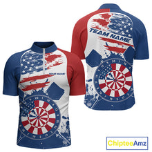 Load image into Gallery viewer, Custom Grunge US Flag Dart Quarter-Zip Shirts For Men, Patriotic Dart Team League Shirt IPHW10020