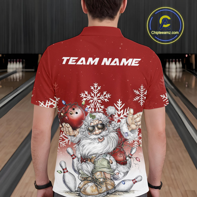 Custom Funny Santa Claus Christmas Bowling Men Polo Shirts, Xmas Bowling Team Shirt IPHW10108