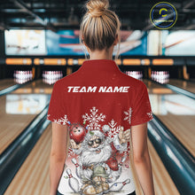 Load image into Gallery viewer, Custom Funny Santa Claus Christmas Bowling Women Polo Shirts, Xmas Bowling Team Shirt IPHW10108