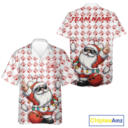 Custom Funny Santa Claus Christmas Bowling Men And Women Hawaiian Shirts, Xmas Bowling Team Shirt IPHW10111