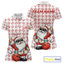 Load image into Gallery viewer, Custom Funny Santa Claus Christmas Bowling Women Polo Shirts, Xmas Bowling Team Shirt IPHW10111